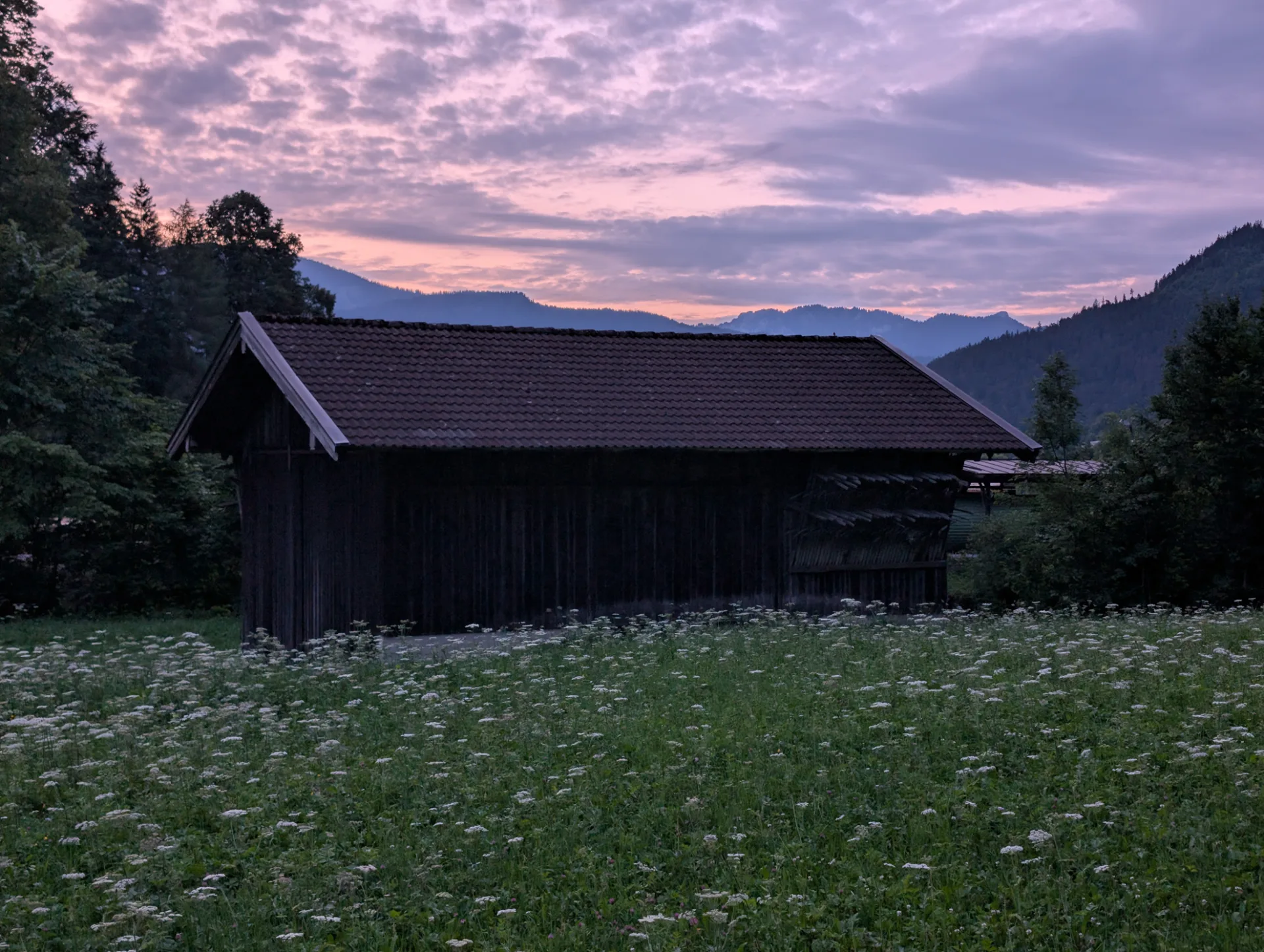 Hay shed in the evening glow near Garmisch-Partenkirchen
