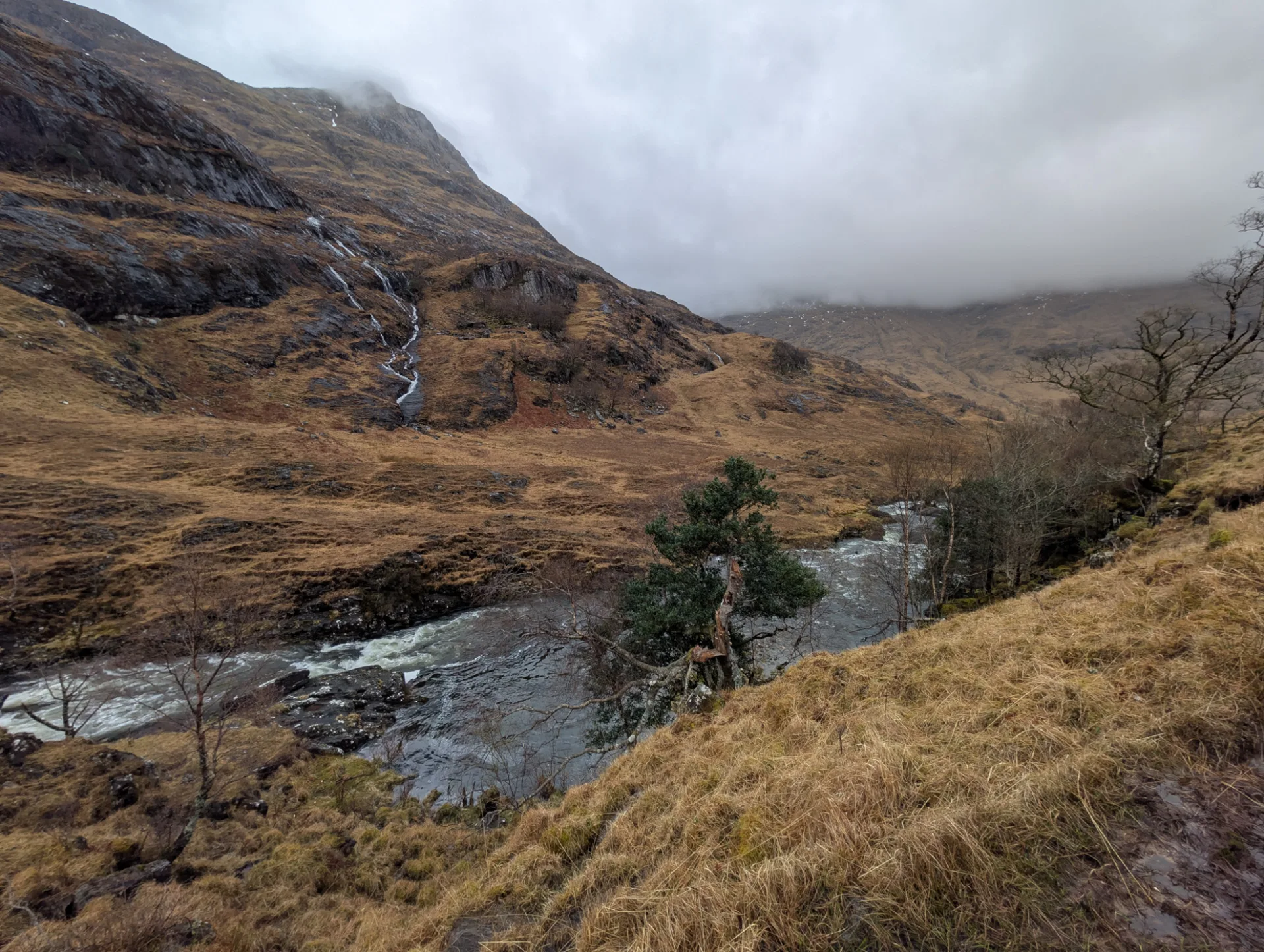 Early morning — waterfall on the slope before the crossing