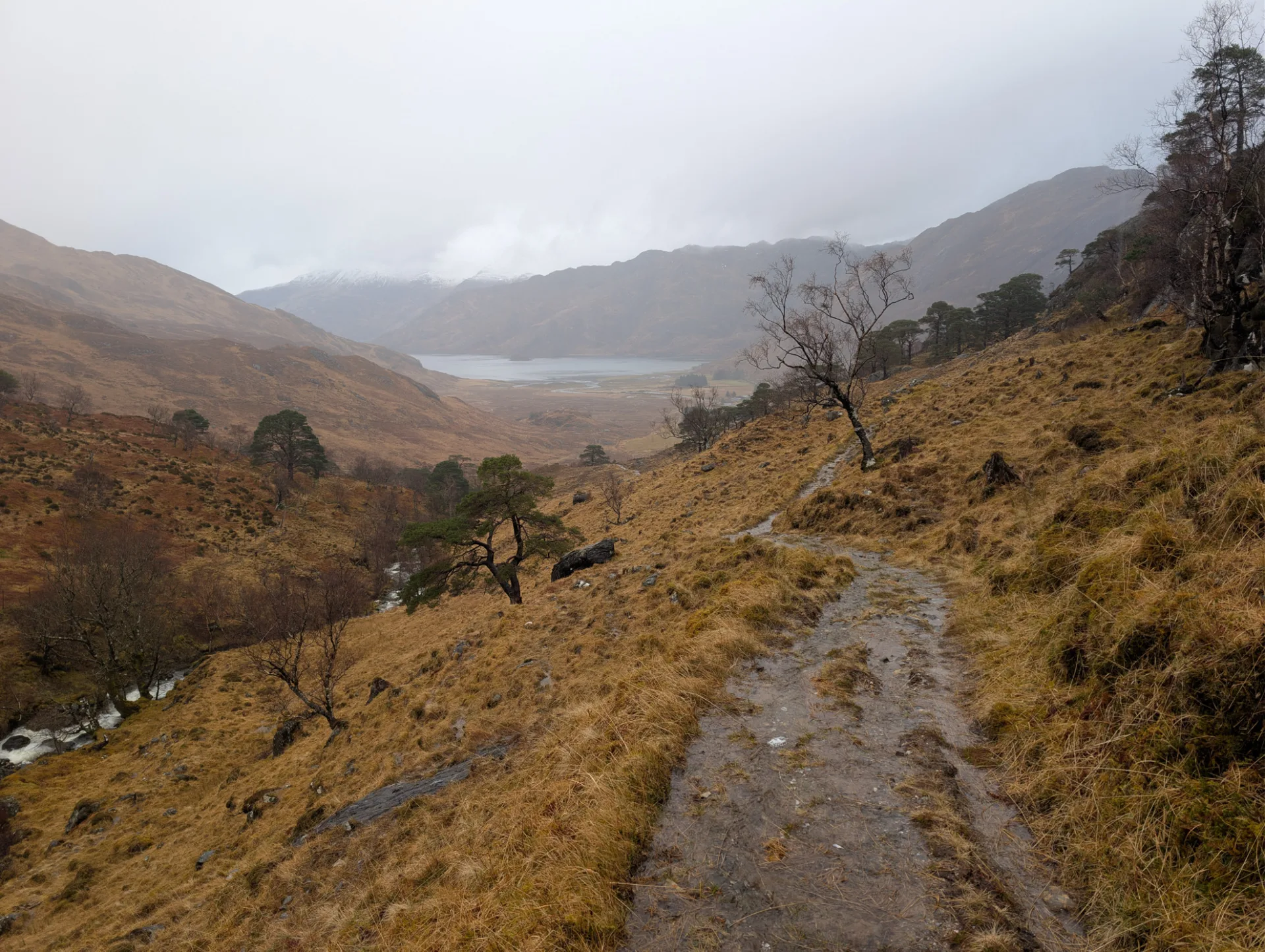 Descending towards Loch Hourn — the path leads down to the water