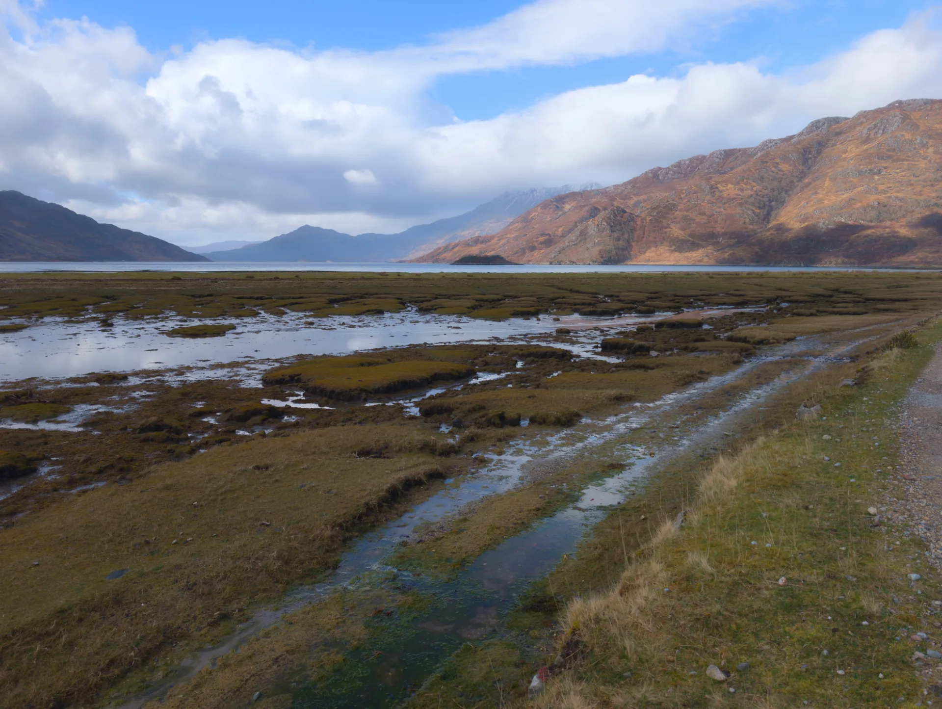 Loch Hourn — tidal flats in the sunlight