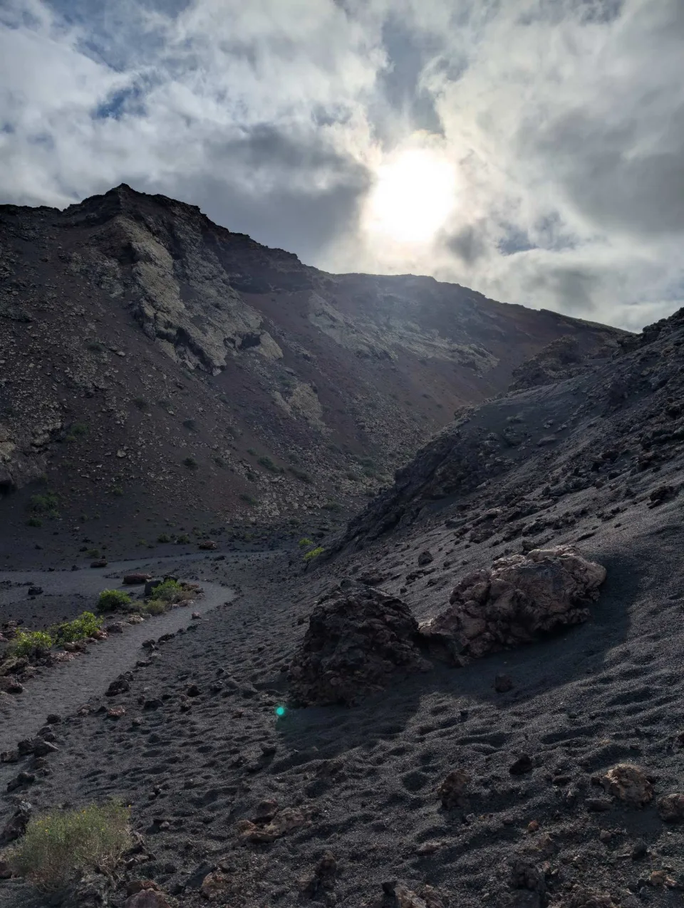 Into the breached crater of El Cuervo.