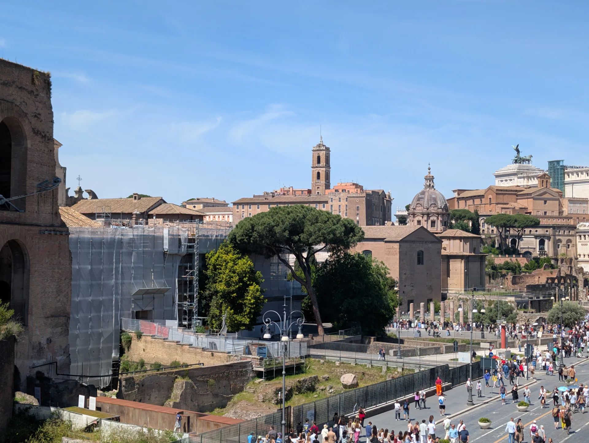 Looking over the Roman Forum, the Vittoriano on the horizon