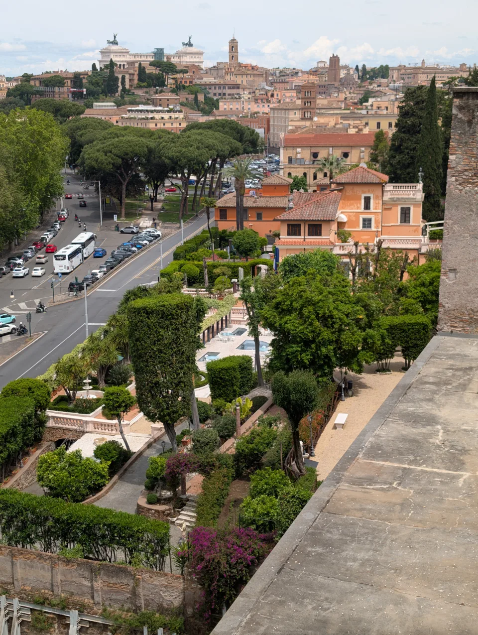 View from the Aventine across old Rome — the Vittoriano on the horizon